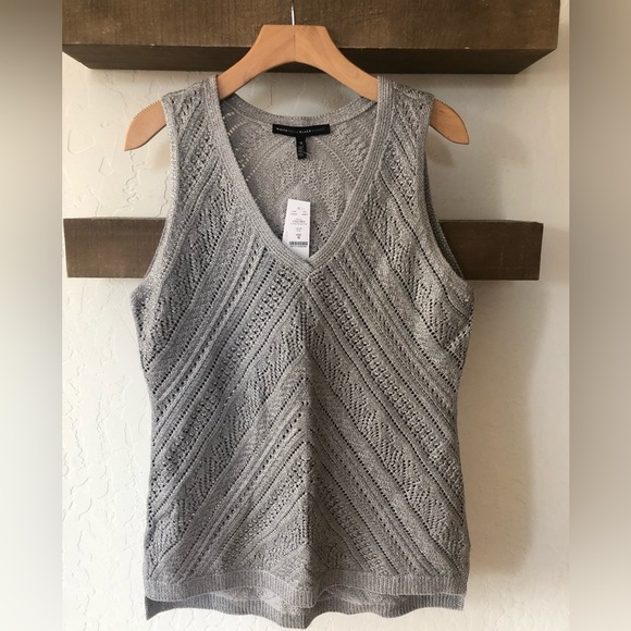 WHBM|Gray Silver thread Knit VEST, size medium, NWT•••Sleeveless sweater tank - Picture 5 of 16